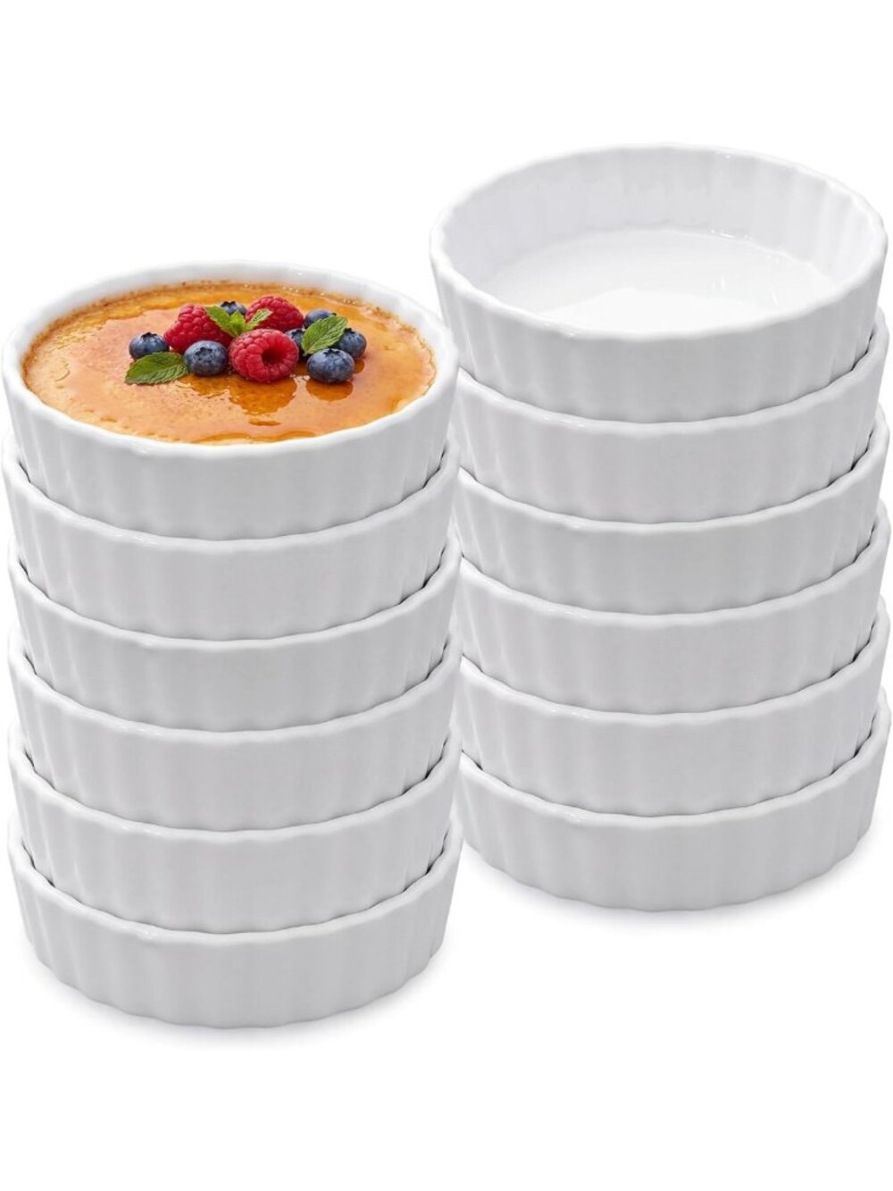 12 Pcs White Ceramic Ramekins - 4 oz Oven Safe Creme Brulee Dishes, Baking Set